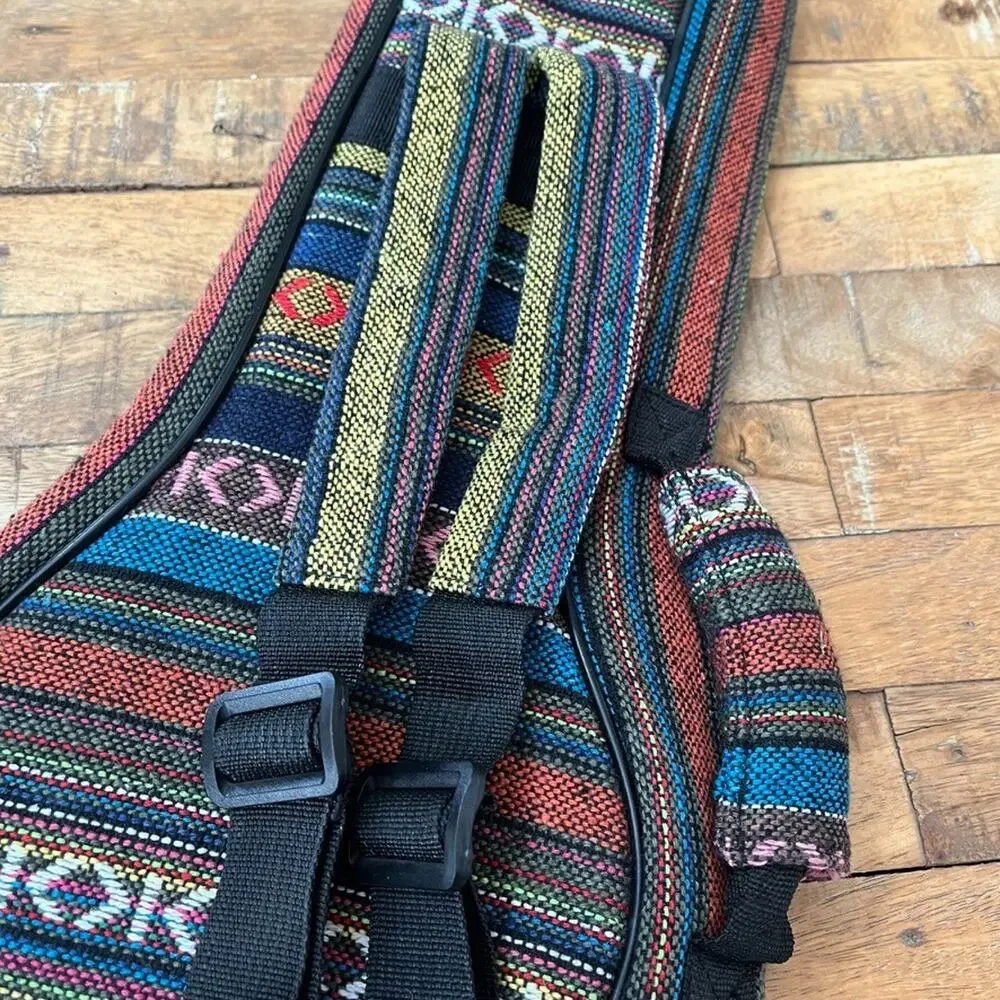 Boho Woven Striped Ukulele Backpack Padded Soft Case 25.75 in Multi-Color